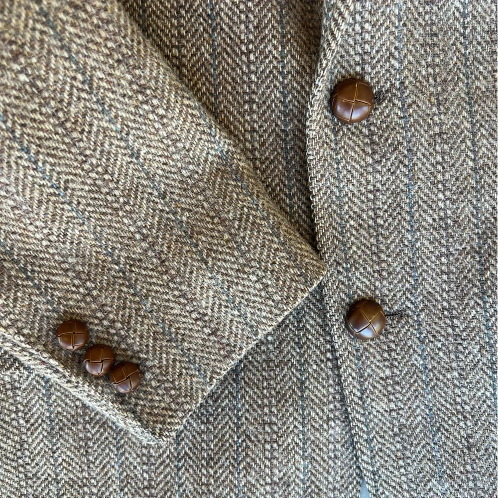 Vintage Harris Tweed Sport Coat Mens Brown‎ Herringbone Blazer Size L Academia